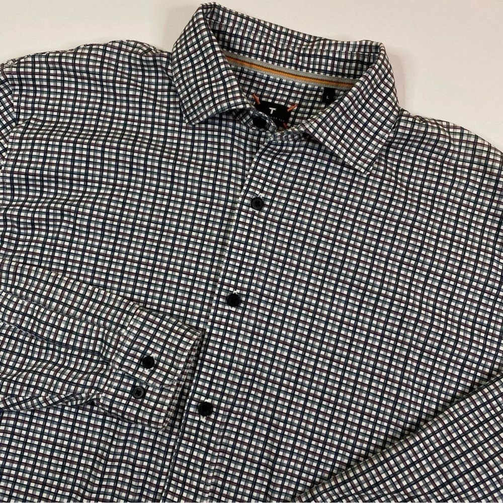 Left Coast Tee Button Up Shirt‎ Mens L Plaid Long Sleeve Stretch Cotton